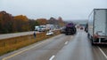 CUBA, MISSOURI - NOVEMBER 5, 2018 - Traffic accident on interstate 44 on a rainy day with police and fire department on site.