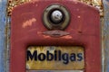 Cuba, Missouri, United States - Circa June 2016 - old rusted vintage Mobil gas pump on route 66 at Wagon Wheel Motel