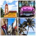 Cuba photocollage with beach Havana Trinidad and classic cars Royalty Free Stock Photo