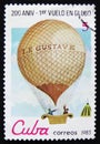 Cuba postage stamp shows Montgolfier balloon `Le Gustave`, series `Bicentenary of the 1st Manned Balloon Flight`, circa 1983