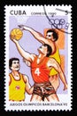 Cuba shows Basketball players, series devoted to the 25th summer Olympic games in Barcelona 1992, circa 1990