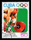 Cuba shows Weight lifter, 23th Summer Olympic Games, Los Anbgeles 1984, USA, circa 1984