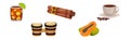 Cuba Symbols with Alcohol Drink, Cigar, Coffee, Drum and Papaya Fruit Vector Set