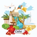 Cuba travel colorful card concept. Template. Vintage style. Vector illustration with Cuban culture Royalty Free Stock Photo