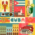 Cuba travel colorful set concept with Cuban flag. Cuban beach resort. Welcome to Cuba. Circle shape.