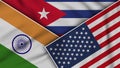 Cuba United States of America India Flags Together Fabric Texture Illustration