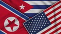 Cuba United States of America North Korea Flags Together Fabric Texture Illustration