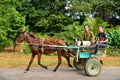 Cuban farmers riding a horse-drawn carriage