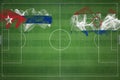 Cuba vs Paraguay Soccer Match, national colors, national flags, soccer field, football game, Copy space