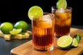 cubalibre served with a slice of lime and straw Royalty Free Stock Photo
