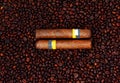 Cuban Cigars and Coffee beans Royalty Free Stock Photo