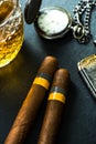 Cuban cigars with cognac and humidor Royalty Free Stock Photo