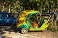 Cuban coco taxi on beach in Cuba Royalty Free Stock Photo