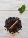 Cuban coffee with cigars on the table. Top view. Royalty Free Stock Photo