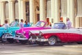 Cuban colorful vintage cars in front of the Gran Teatro Royalty Free Stock Photo