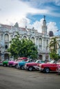 Cuban colorful vintage cars in front of the Gran Teatro - Havana, Cuba