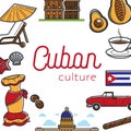 Cuban culture promo banner with national symbols set Royalty Free Stock Photo