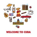 Cuban culture promo banner with national symbols set. Royalty Free Stock Photo