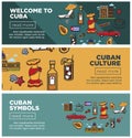 Cuban culture and symbols promotional Internet banners set Royalty Free Stock Photo