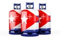 Cuban flag painted on the propane cylinders with compressed gas, 3D rendering