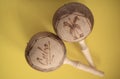 Cuban maracas. Traditional musical instrument isolated close up made of wood natural materials Royalty Free Stock Photo