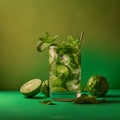 The cuban mojito liquor with lime and mint leaves