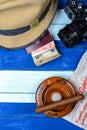 Cuban national items on flag background Royalty Free Stock Photo