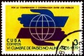 Cuban 1979 postage stamp commemorating Non-Aligned Movement summit with globe design and solidarity message in Spanish Royalty Free Stock Photo
