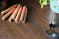Cuban pyramid cigars on table Royalty Free Stock Photo