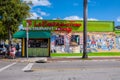Cuban restaurant and a mural with famous latin artists in Little Havana, Miami
