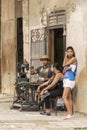 Cuban shoemaker repairing shoe Havana