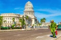 Cuban soldier against the Capitol in Havana, Cuba