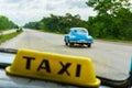 Cuban taxi. Taxi on Cuba. Higway drive