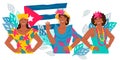 Cuban women at backdrop of the national flag of Cuba, flat vector isolated. Royalty Free Stock Photo