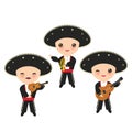 Cubans boy in national costume and hat. Cartoon children in traditional Cuba dress, Mariachi group Musical instruments guitar, vio