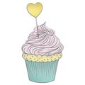 Cupcake with golden heart in pastel