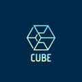 Cube Abstract Vector Sign, Emblem or Logo Template. Letter C Incorporated in a Geometry Symbol with Typography. On Dark
