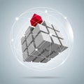 Cube assembled of blocks,puzzle blocks, one of which is red. Royalty Free Stock Photo