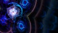 Cube and atom energy moving and quantum futuristic technology computer with digital matrix