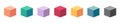 Cube block 3d icon element isolated set vector graphic, brick pixel geometric single box solid black peach red blue green yellow