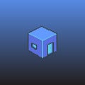 Cube blocks home isometric pixel art with gradient background vector. Royalty Free Stock Photo