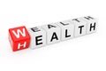 Cube Blocks with the Transition from Health to Wealth Word. 3d Rendering