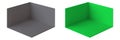 Cube box or corner room cross section in vector realistic 3D. Gray and green square box cubes or room corners for interior mockup Royalty Free Stock Photo