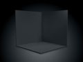 Cube box 3D, corner room inside interior cross section. Vector black transparent empty geometric square 3D cube box inside