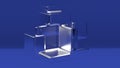 3D rendering. translucent glass cube boxes with white blank wall background