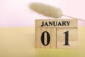 Cube calendar with date January 1st on the table.start new year 2024 Royalty Free Stock Photo