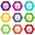 Cube casino icons set 9 vector