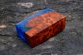 Cube casting epoxy resin gold with nature burl BURMA PADAUK wood