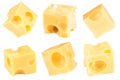 Cube of cheese isolated on a white background. Collection. With