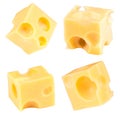 Cube of cheese isolated on a white background. Collection. With clipping path